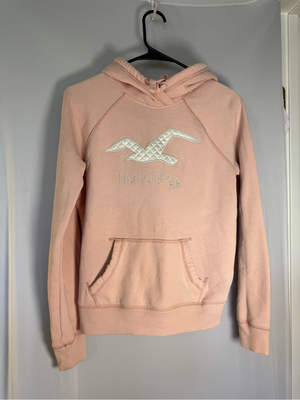 Hollister Pale Pink Pullover Hoodie with Quilted Logo